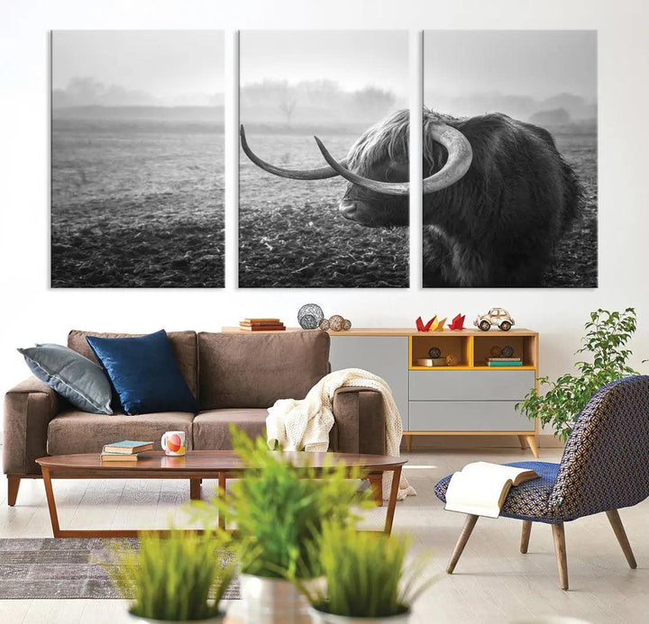 Cow Wall Art Canvas Print, Buffalo Large Wall Art Canvas Print, Texas Cow Horn Artwork Print