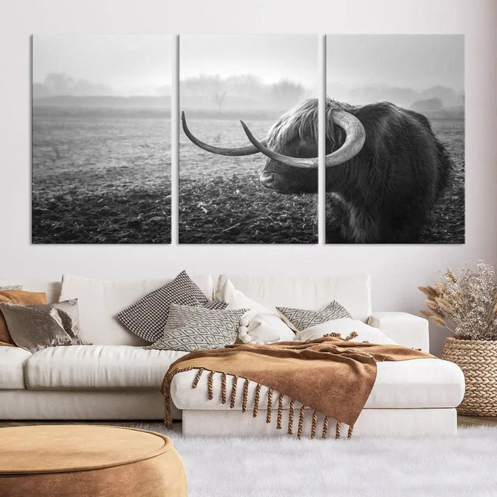 Cow Wall Art Canvas Print, Buffalo Large Wall Art Canvas Print, Texas Cow Horn Artwork Print