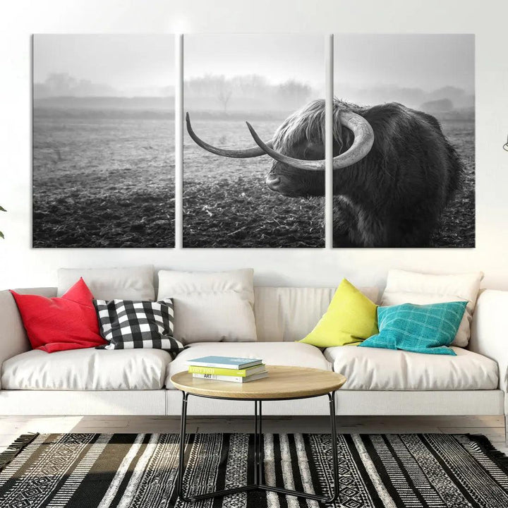 Cow Wall Art Canvas Print, Buffalo Large Wall Art Canvas Print, Texas Cow Horn Artwork Print