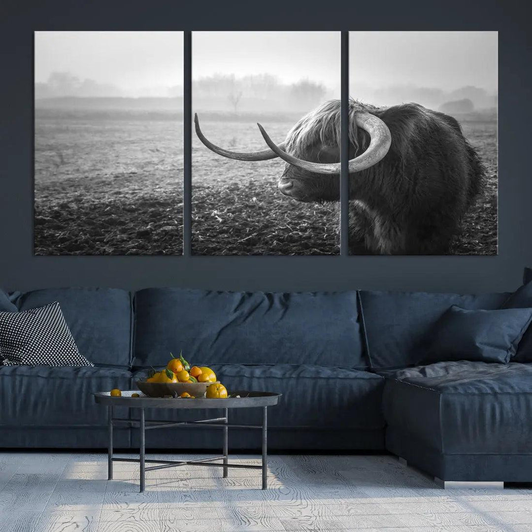 Cow Wall Art Canvas Print, Buffalo Large Wall Art Canvas Print, Texas Cow Horn Artwork Print