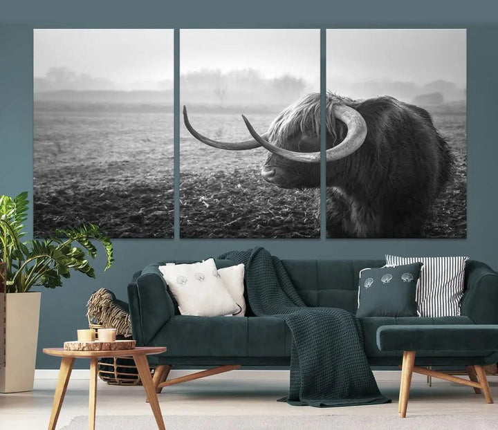 Cow Wall Art Canvas Print, Buffalo Large Wall Art Canvas Print, Texas Cow Horn Artwork Print