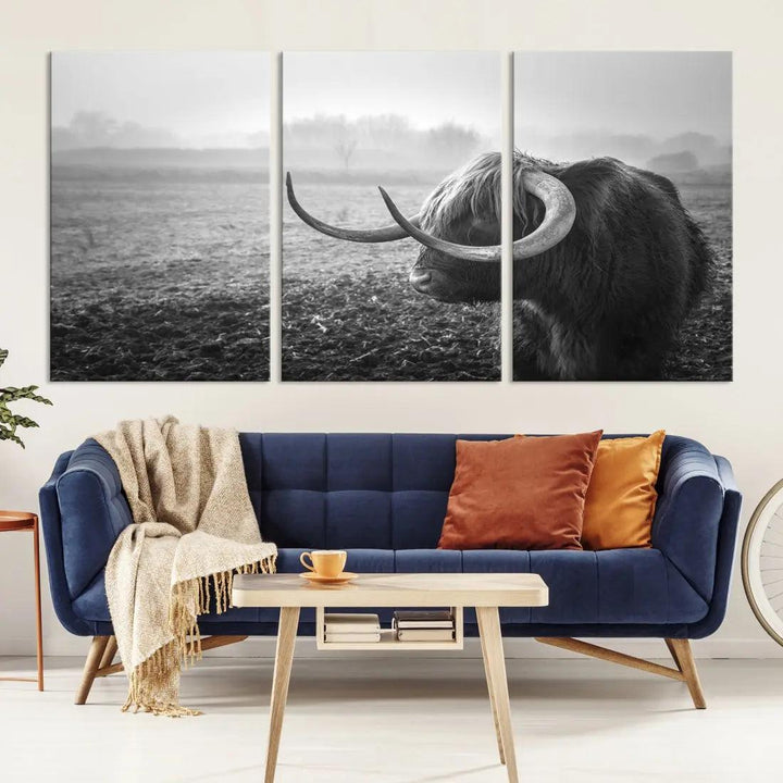 Cow Wall Art Canvas Print, Buffalo Large Wall Art Canvas Print, Texas Cow Horn Artwork Print