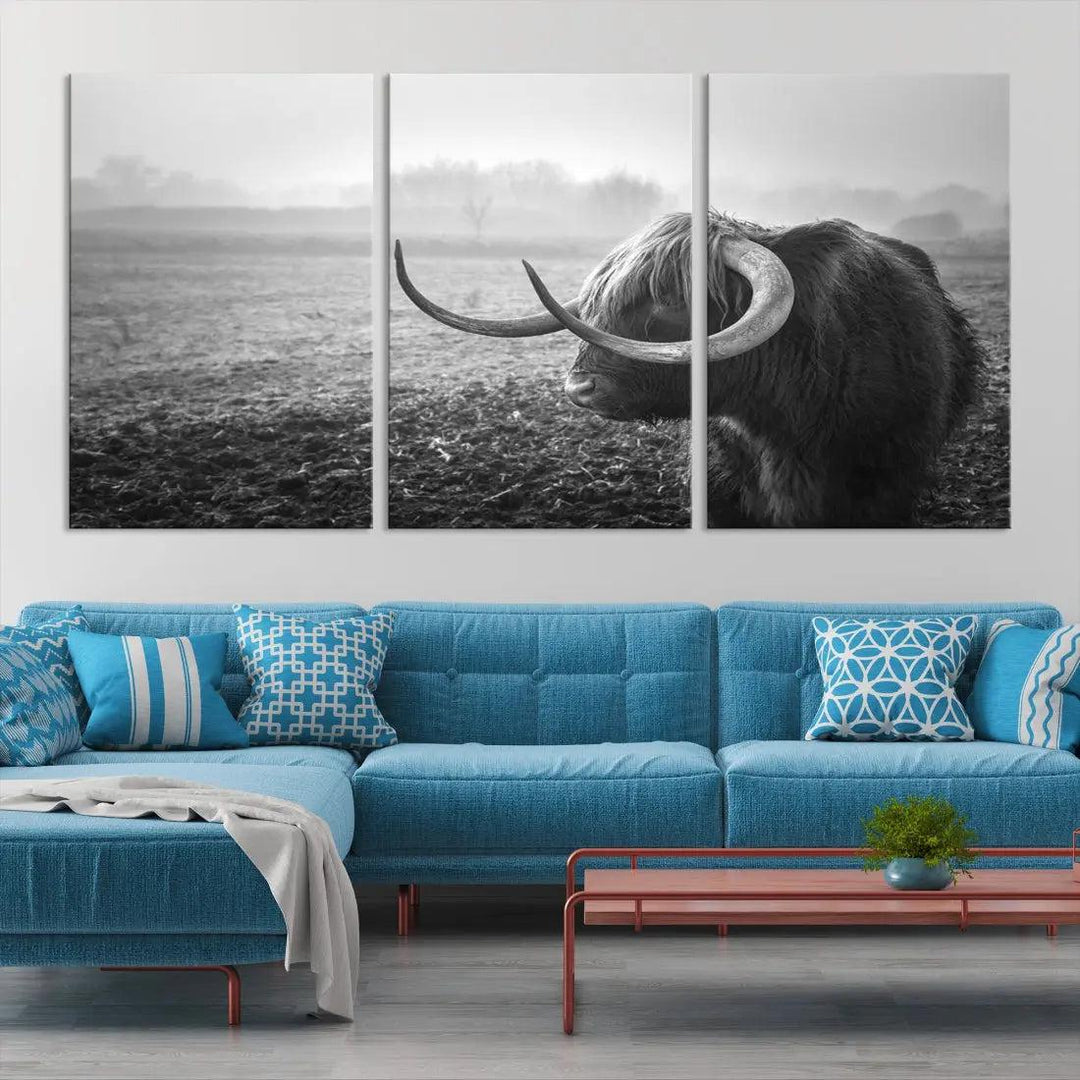 Cow Wall Art Canvas Print, Buffalo Large Wall Art Canvas Print, Texas Cow Horn Artwork Print