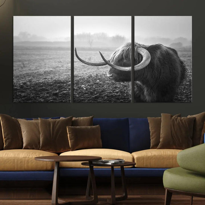 Cow Wall Art Canvas Print, Buffalo Large Wall Art Canvas Print, Texas Cow Horn Artwork Print