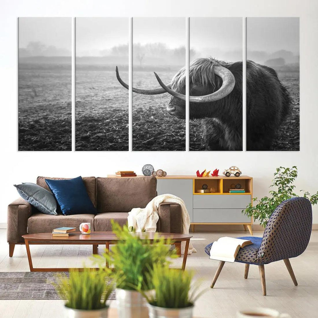 Cow Wall Art Canvas Print, Buffalo Large Wall Art Canvas Print, Texas Cow Horn Artwork Print