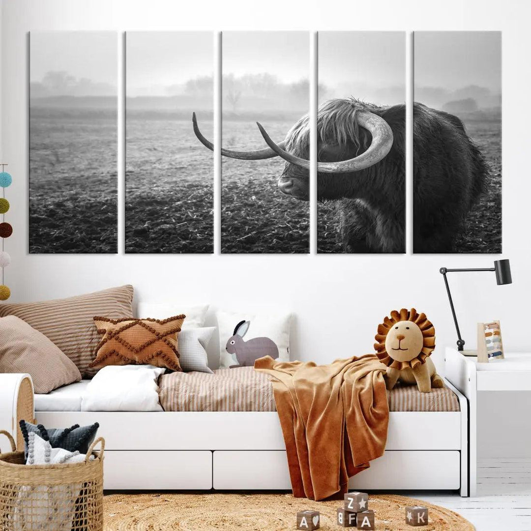 Cow Wall Art Canvas Print, Buffalo Large Wall Art Canvas Print, Texas Cow Horn Artwork Print