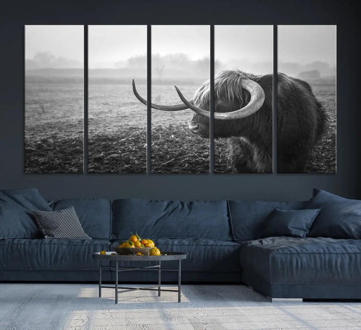 Cow Wall Art Canvas Print, Buffalo Large Wall Art Canvas Print, Texas Cow Horn Artwork Print