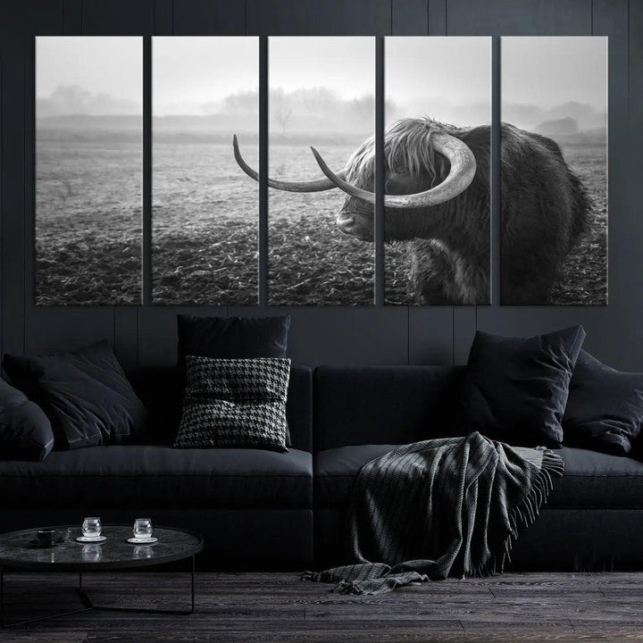 Cow Wall Art Canvas Print, Buffalo Large Wall Art Canvas Print, Texas Cow Horn Artwork Print