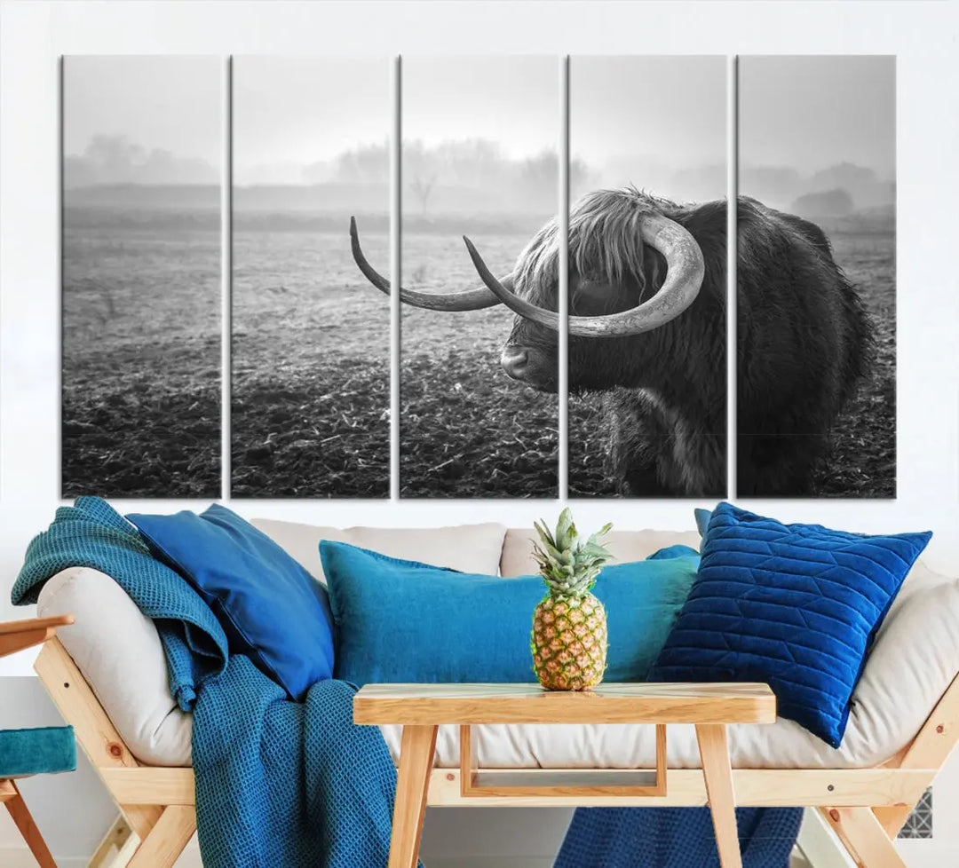 Cow Wall Art Canvas Print, Buffalo Large Wall Art Canvas Print, Texas Cow Horn Artwork Print