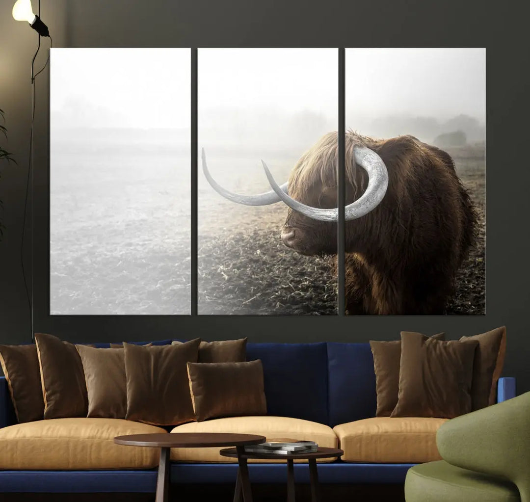 Cow Wall Art Canvas Print, Buffalo Large Wall Art Canvas Print, Texas Cow Horn Artwork Print