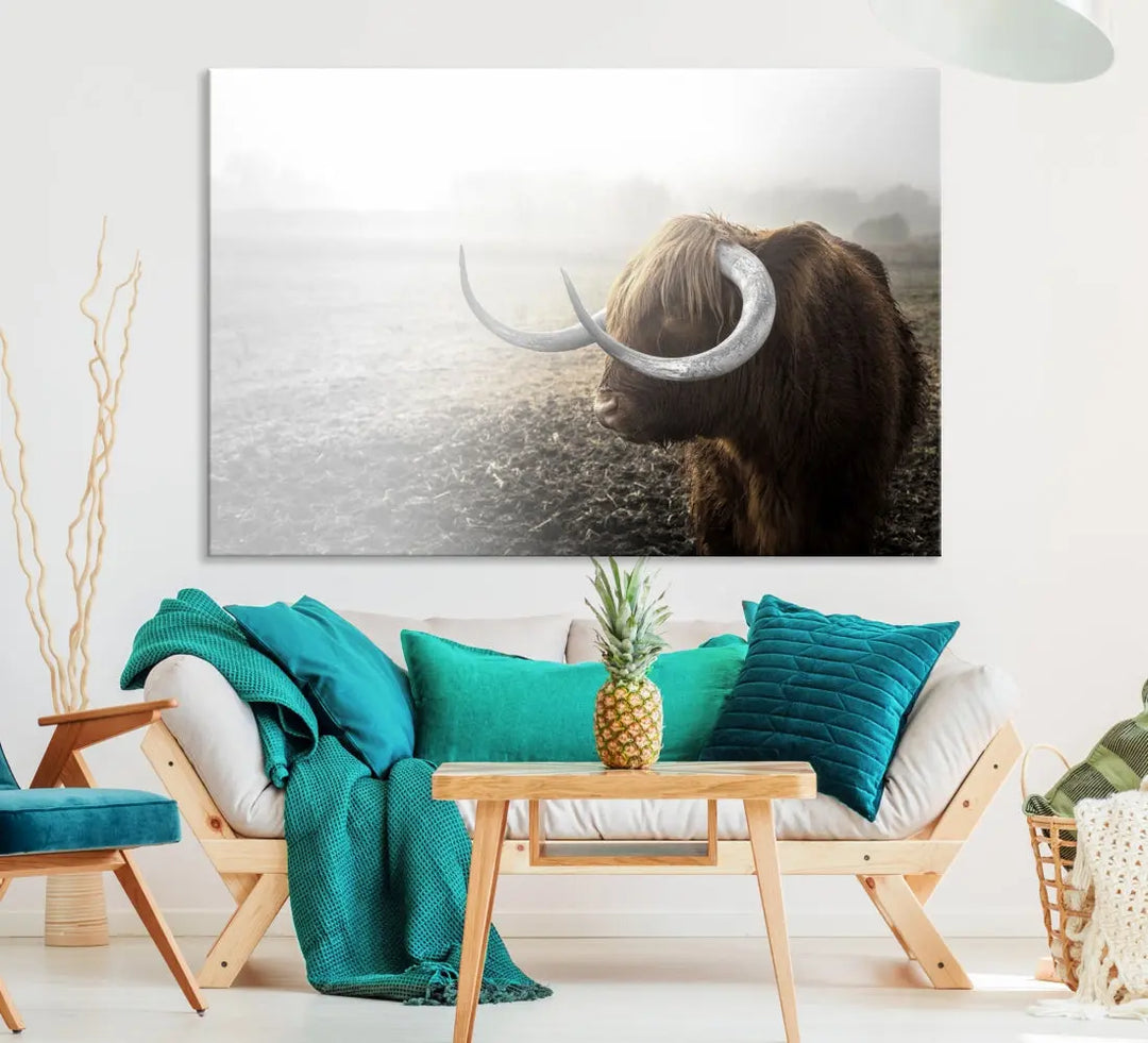 Cow Wall Art Canvas Print, Buffalo Large Wall Art Canvas Print, Texas Cow Horn Artwork Print