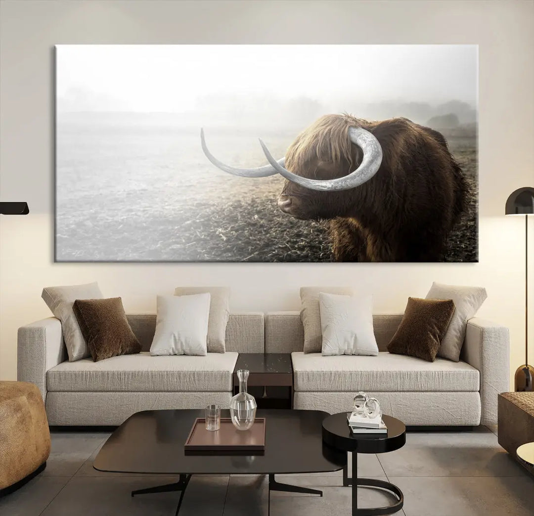 Cow Wall Art Canvas Print, Buffalo Large Wall Art Canvas Print, Texas Cow Horn Artwork Print