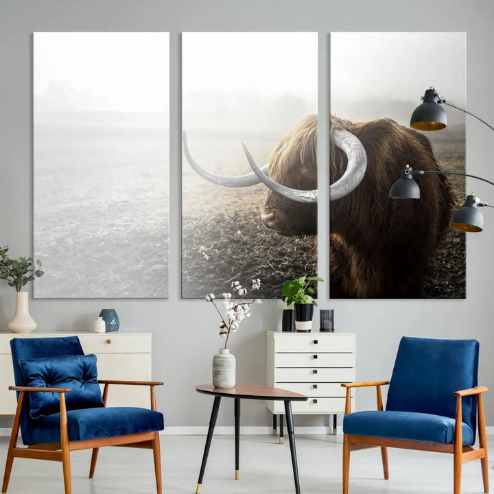 Cow Wall Art Canvas Print, Buffalo Large Wall Art Canvas Print, Texas Cow Horn Artwork Print