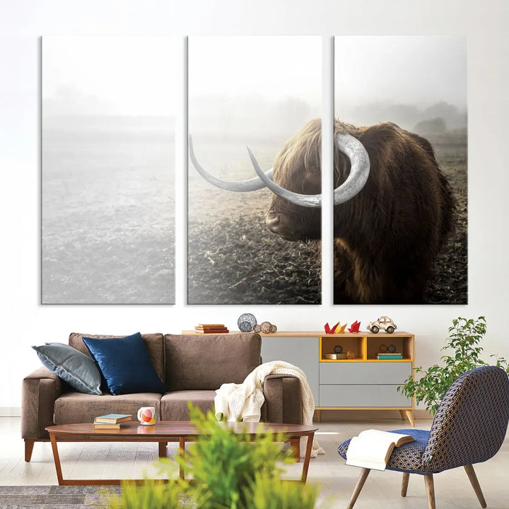 Cow Wall Art Canvas Print, Buffalo Large Wall Art Canvas Print, Texas Cow Horn Artwork Print