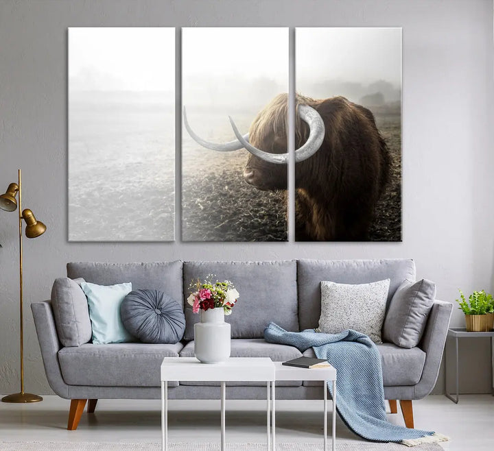 Cow Wall Art Canvas Print, Buffalo Large Wall Art Canvas Print, Texas Cow Horn Artwork Print