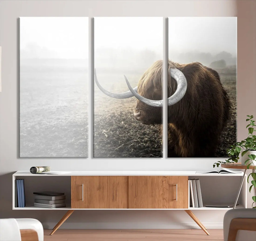 Cow Wall Art Canvas Print, Buffalo Large Wall Art Canvas Print, Texas Cow Horn Artwork Print