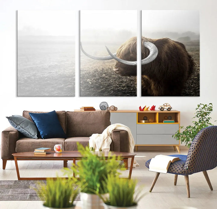 Cow Wall Art Canvas Print, Buffalo Large Wall Art Canvas Print, Texas Cow Horn Artwork Print