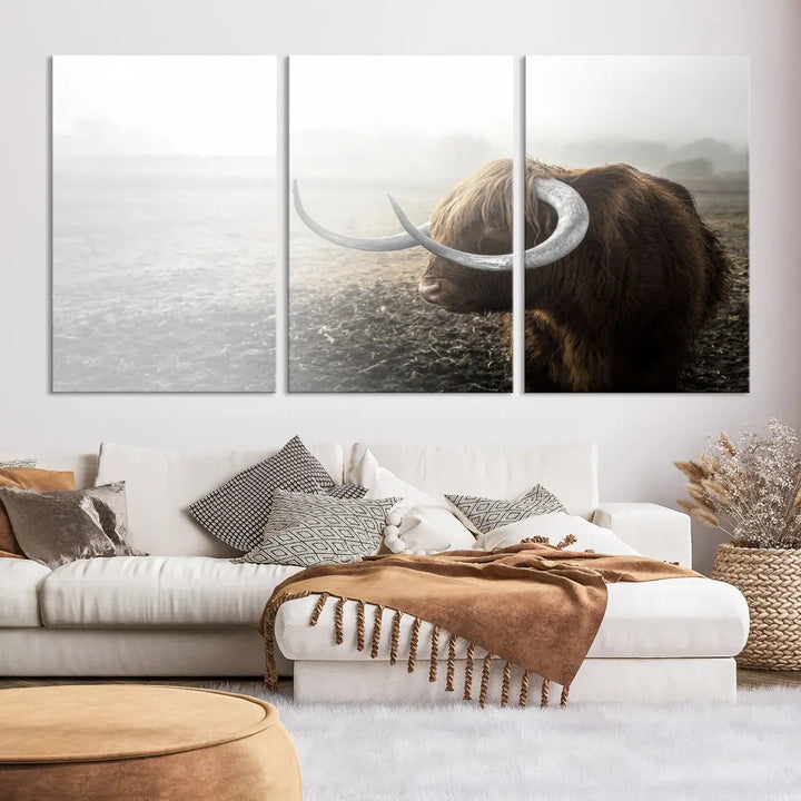 Cow Wall Art Canvas Print, Buffalo Large Wall Art Canvas Print, Texas Cow Horn Artwork Print