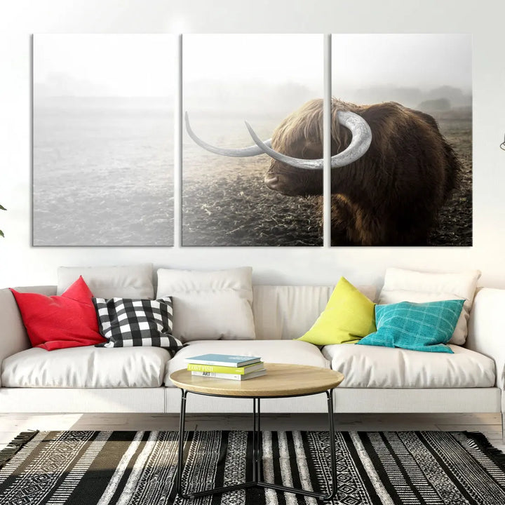 Cow Wall Art Canvas Print, Buffalo Large Wall Art Canvas Print, Texas Cow Horn Artwork Print