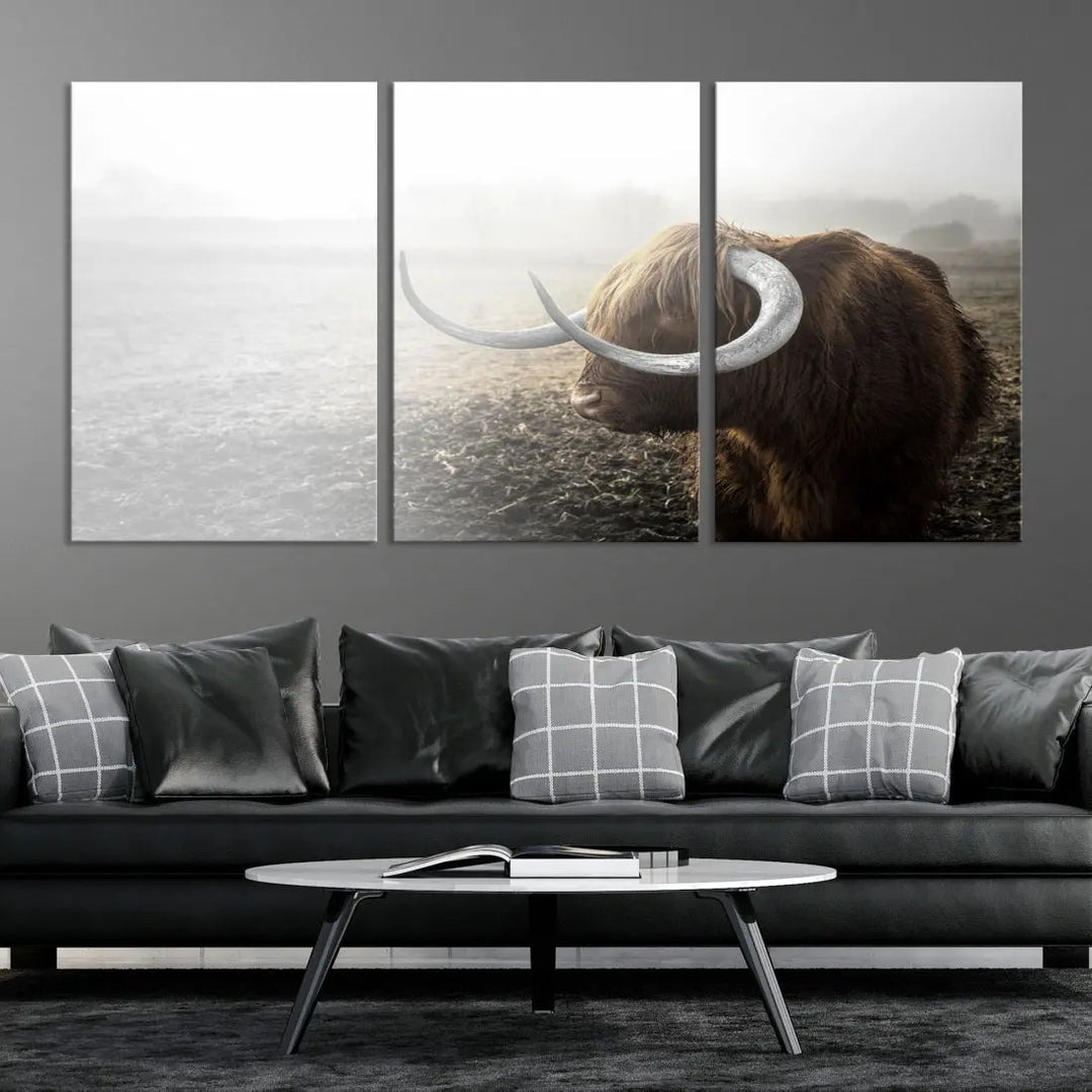 Cow Wall Art Canvas Print, Buffalo Large Wall Art Canvas Print, Texas Cow Horn Artwork Print