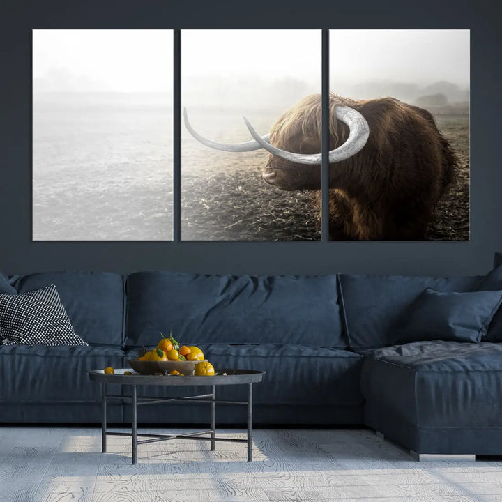 Cow Wall Art Canvas Print, Buffalo Large Wall Art Canvas Print, Texas Cow Horn Artwork Print