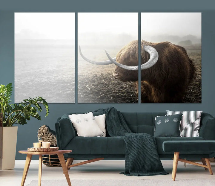 Cow Wall Art Canvas Print, Buffalo Large Wall Art Canvas Print, Texas Cow Horn Artwork Print