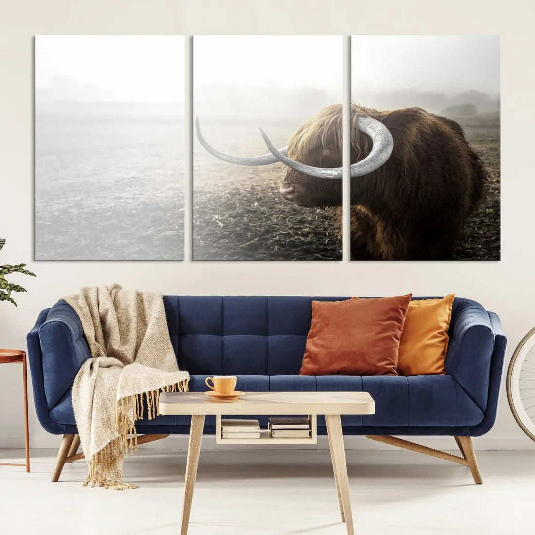 Cow Wall Art Canvas Print, Buffalo Large Wall Art Canvas Print, Texas Cow Horn Artwork Print