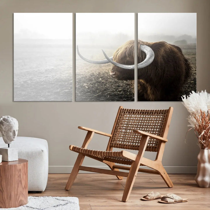 Cow Wall Art Canvas Print, Buffalo Large Wall Art Canvas Print, Texas Cow Horn Artwork Print