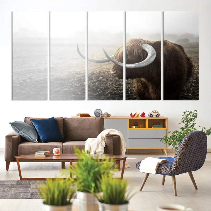 Cow Wall Art Canvas Print, Buffalo Large Wall Art Canvas Print, Texas Cow Horn Artwork Print