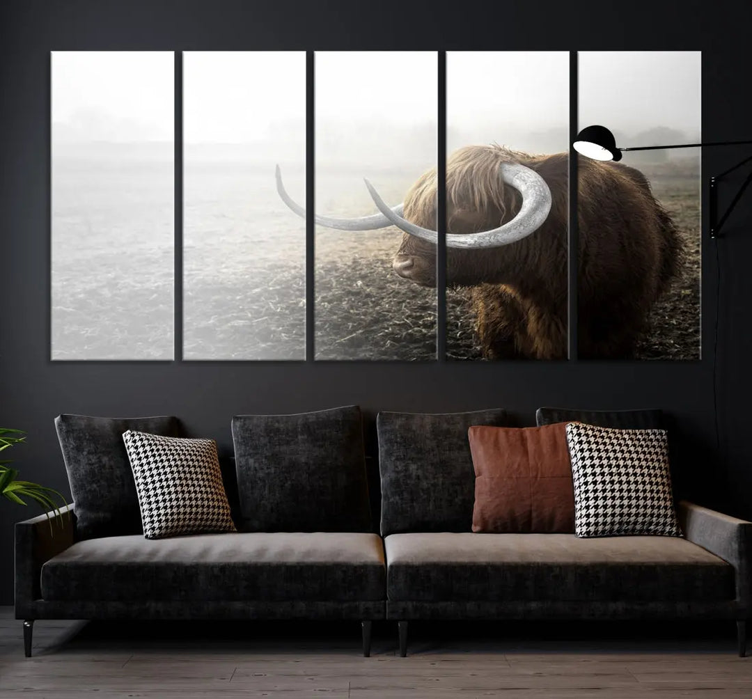 Cow Wall Art Canvas Print, Buffalo Large Wall Art Canvas Print, Texas Cow Horn Artwork Print