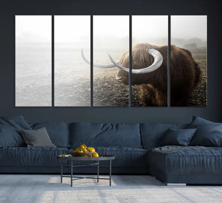 Cow Wall Art Canvas Print, Buffalo Large Wall Art Canvas Print, Texas Cow Horn Artwork Print