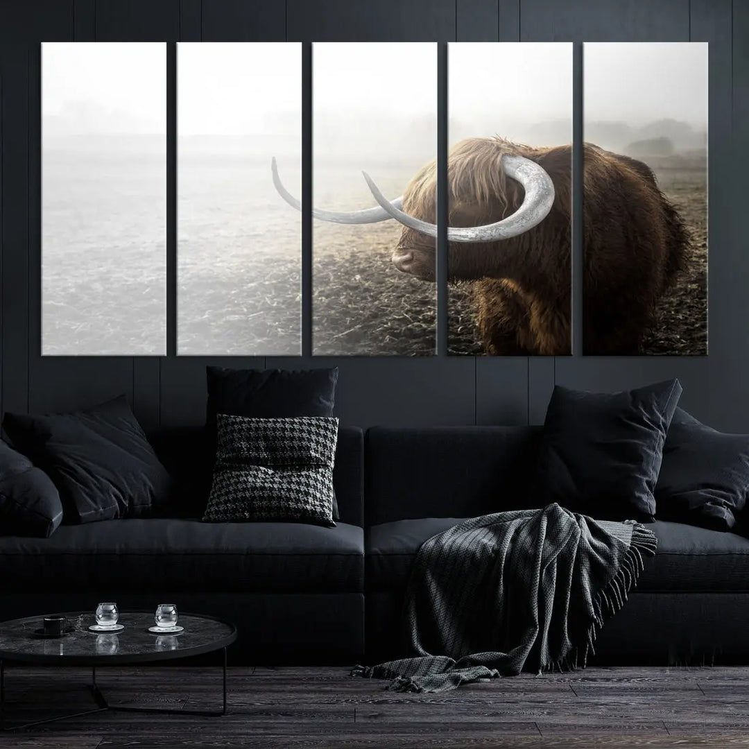 Cow Wall Art Canvas Print, Buffalo Large Wall Art Canvas Print, Texas Cow Horn Artwork Print