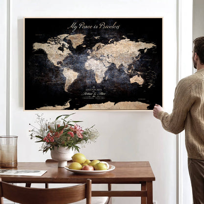 '-Personalized Canvas Wall Art Print – Custom World Map with Push Pins, Framed Travel Tracker Gift for Couples or Anniversaries - H37ORJ