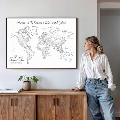 45566494-MGV-CV-36X24-Framed Personalized World Map Canvas Custom Push Pin Travel Tracker Gift