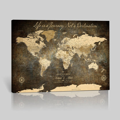 '-Personalized Push Pin World Map – Custom Framed Canvas Wall Art for Travel Memories, Couples, Anniversaries, and Adventure Gifts - H1