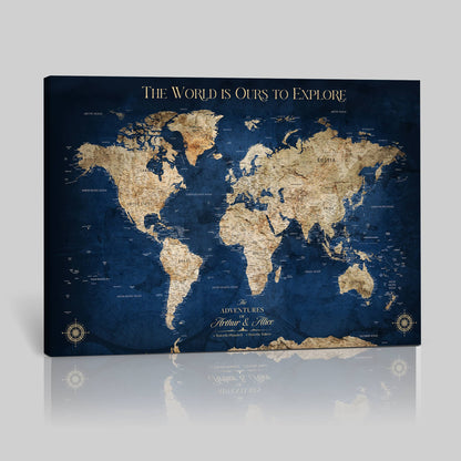 H2-Detailed-Custom Push Pin World Map Personalized Travel Tracker Canvas Gift Framed Anniversary Decor for Couples or Family Adventures - H2-1