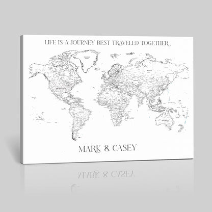 '-Framed Personalized World Map Canvas Custom Push Pin Travel Tracker Gift - H42