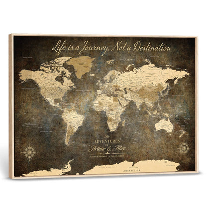 '-Personalized Push Pin World Map – Custom Framed Canvas Wall Art for Travel Memories, Couples, Anniversaries, and Adventure Gifts - H1