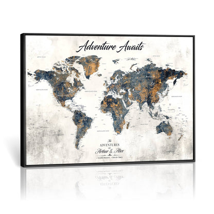 '-Personalized Push Pin World Map Wall Art, Customize Map Canvas Print, Adventure Black White Travel Decor for Couples for Anniversaries - H7