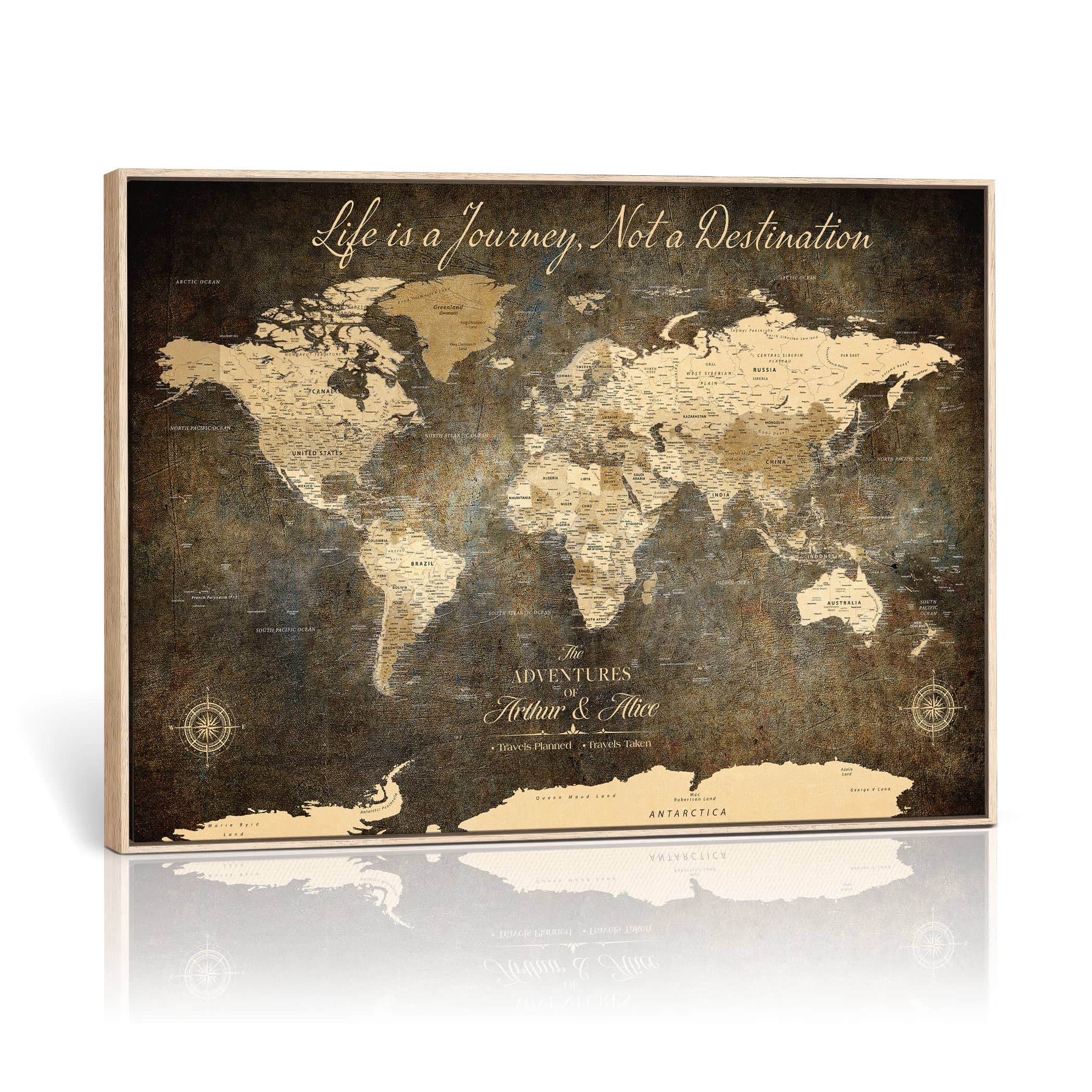 '-Personalized Push Pin World Map – Custom Framed Canvas Wall Art for Travel Memories, Couples, Anniversaries, and Adventure Gifts - H1
