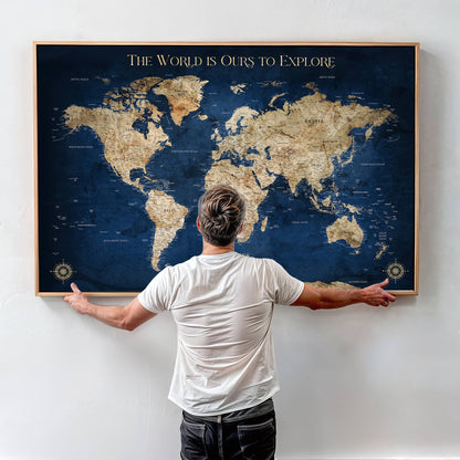 H2-Detailed-Custom Push Pin World Map Personalized Travel Tracker Canvas Gift Framed Anniversary Decor for Couples or Family Adventures - H2-1