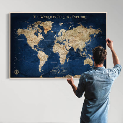 H2-Detailed-Custom Push Pin World Map Personalized Travel Tracker Canvas Gift Framed Anniversary Decor for Couples or Family Adventures - H2-1
