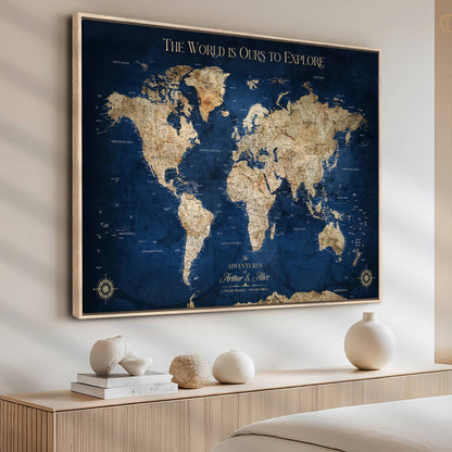 H2-Detailed-Custom Push Pin World Map Personalized Travel Tracker Canvas Gift Framed Anniversary Decor for Couples or Family Adventures - H2-1