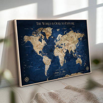 H2-Detailed-Custom Push Pin World Map Personalized Travel Tracker Canvas Gift Framed Anniversary Decor for Couples or Family Adventures - H2-1