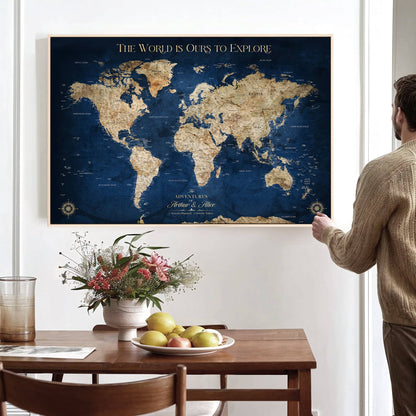 H2-Detailed-Custom Push Pin World Map Personalized Travel Tracker Canvas Gift Framed Anniversary Decor for Couples or Family Adventures - H2-1