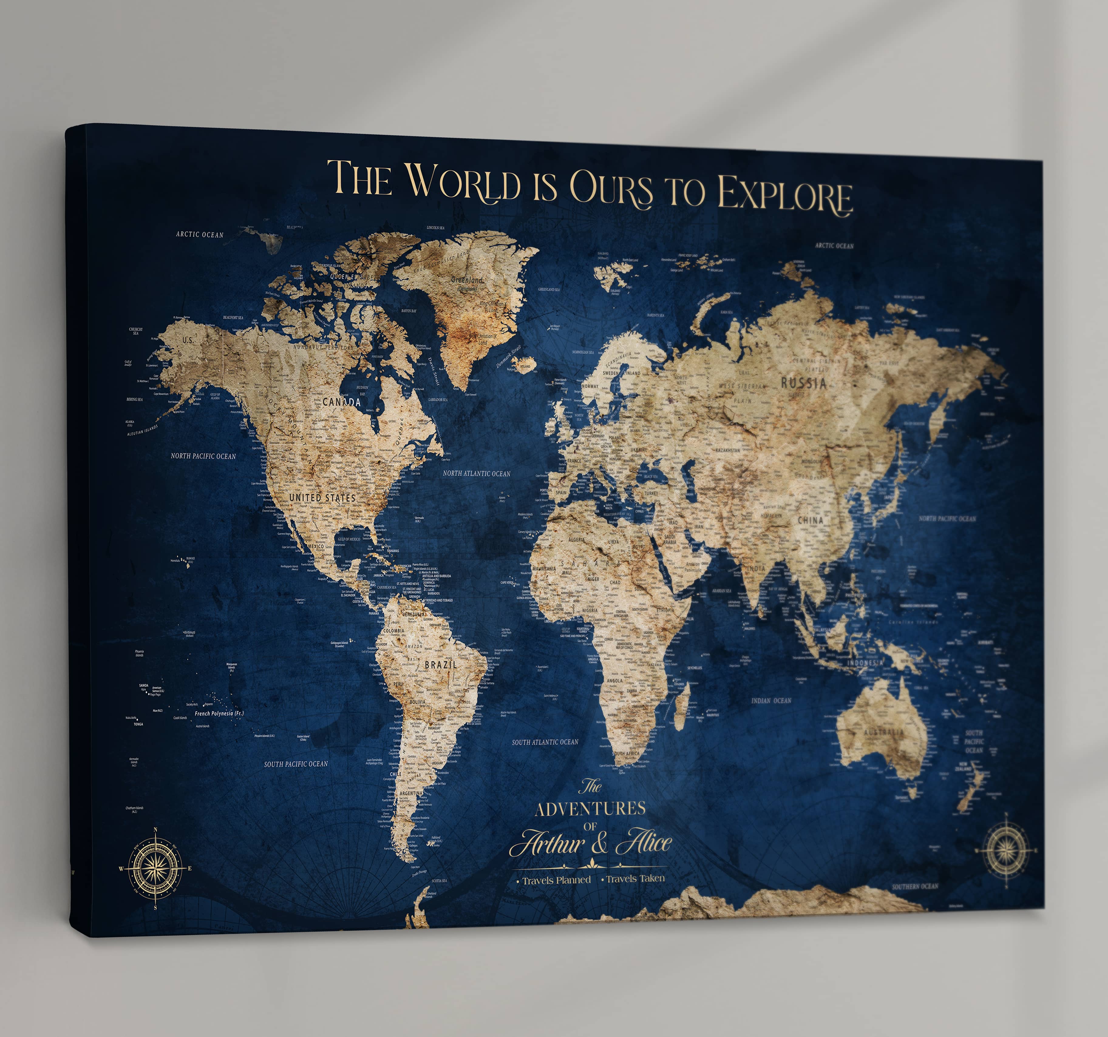 H2-Detailed-Custom Push Pin World Map Personalized Travel Tracker Canvas Gift Framed Anniversary Decor for Couples or Family Adventures - H2-1