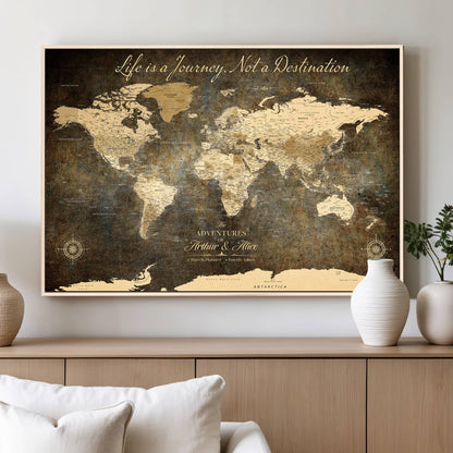 '-Personalized Push Pin World Map – Custom Framed Canvas Wall Art for Travel Memories, Couples, Anniversaries, and Adventure Gifts - H1