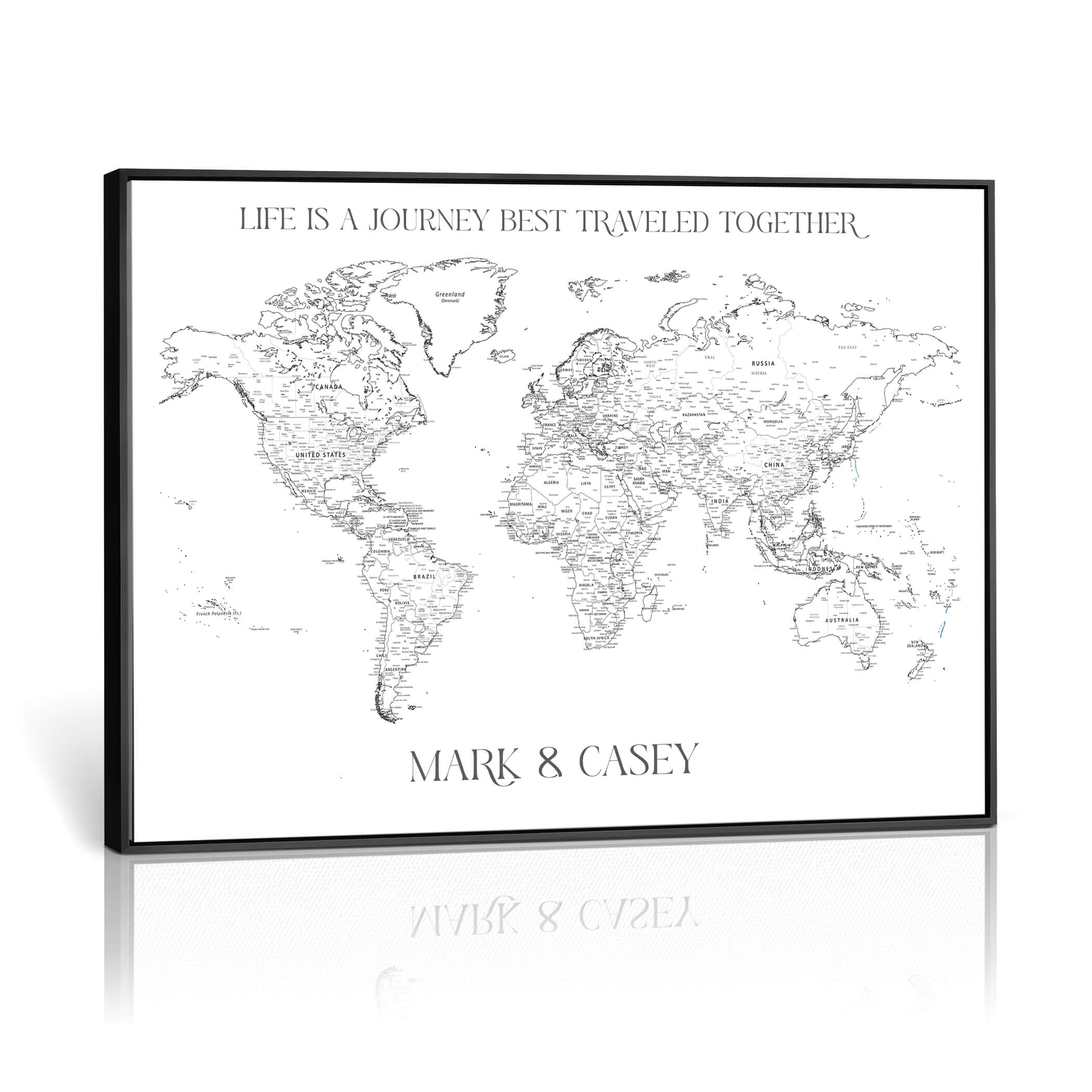 '-Framed Personalized World Map Canvas Custom Push Pin Travel Tracker Gift - H42