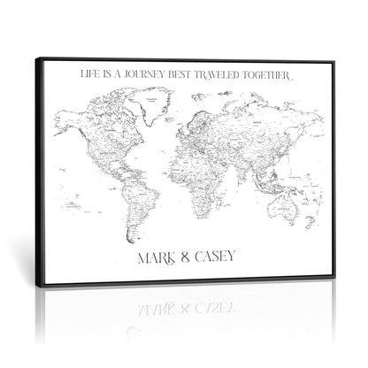 '-Framed Personalized World Map Canvas Custom Push Pin Travel Tracker Gift - H42