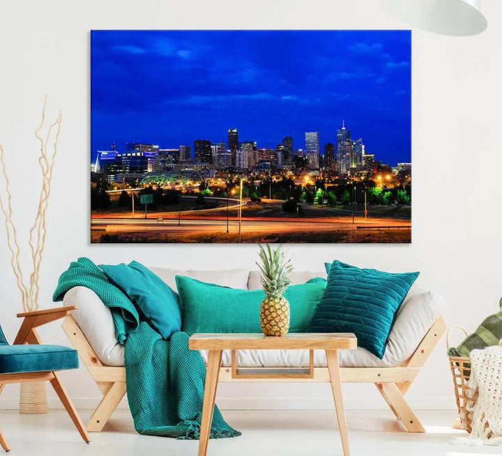 Dallas City Lights Night Blue Skyline Art Canvas Print Modern Home Decor